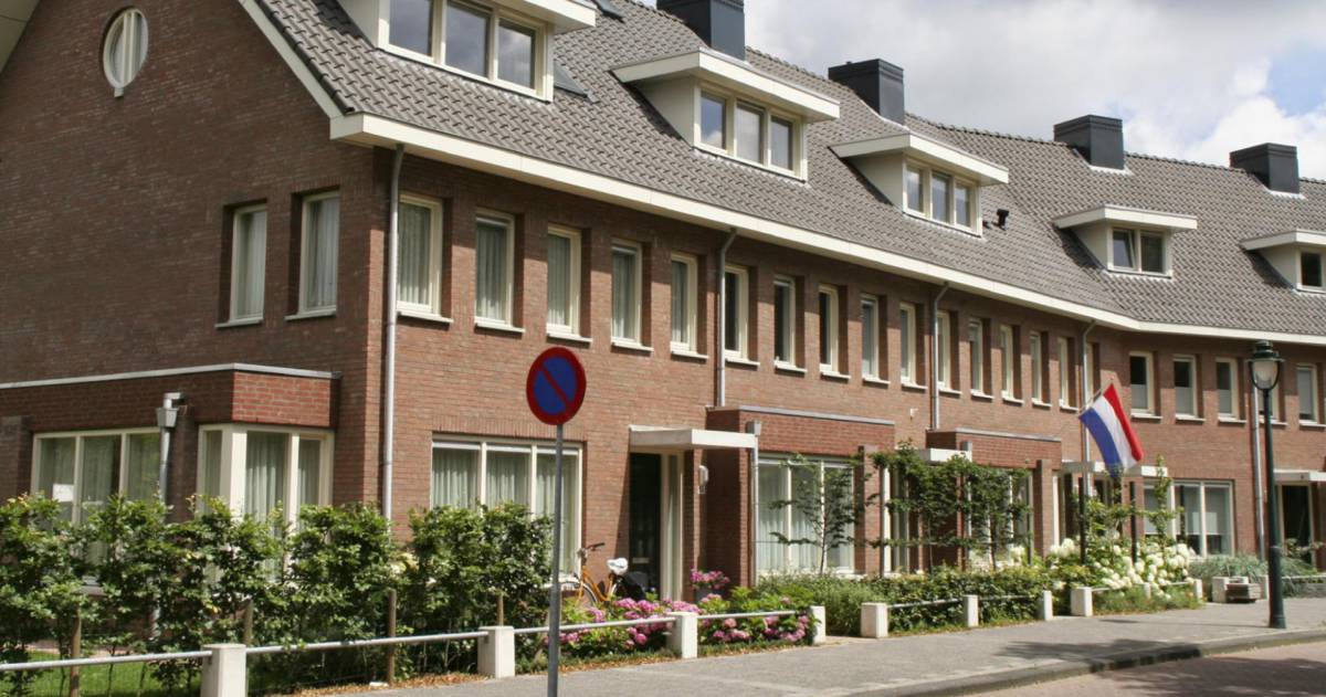 Rij huizen met heg